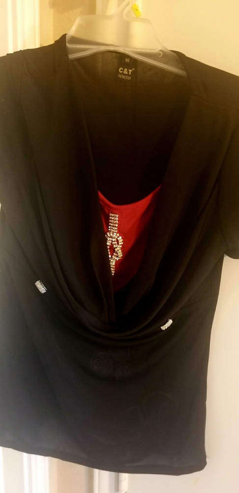 Beautiful jeweled black with red accent top